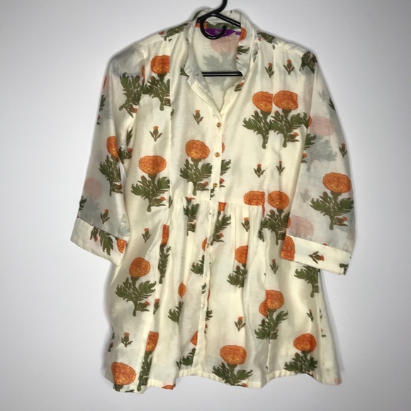 Rangriti floral blouse full button front pleated - Picture 3 of 15